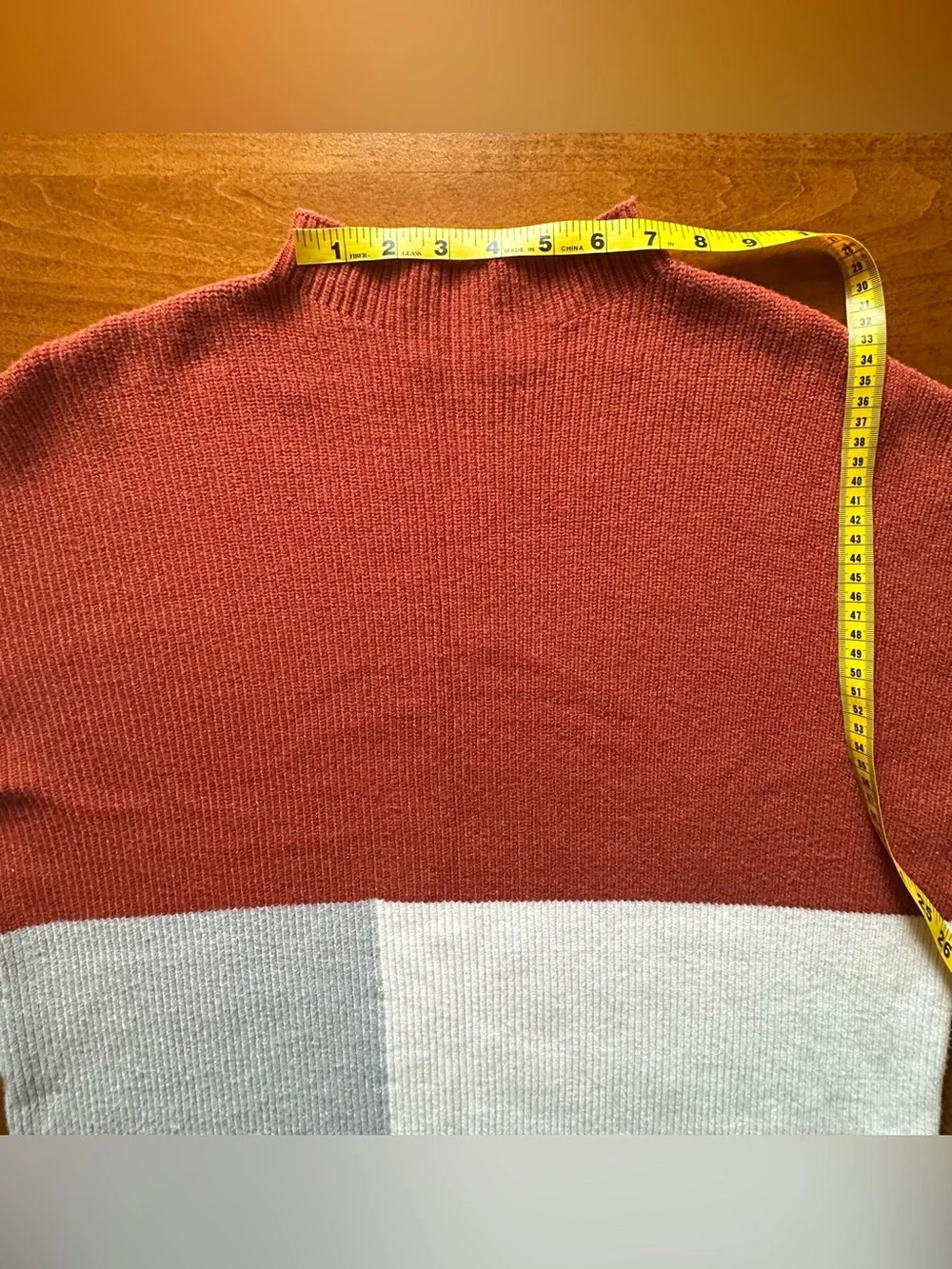 Roolee•colorblock mock-neck sweater•large•viscose blend•rust orange/cream/gray